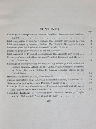 Establishment of Diplomatic Relations with the Union of Soviet Socialist Republics - The Department of State, Eastern European Series, No. 1
