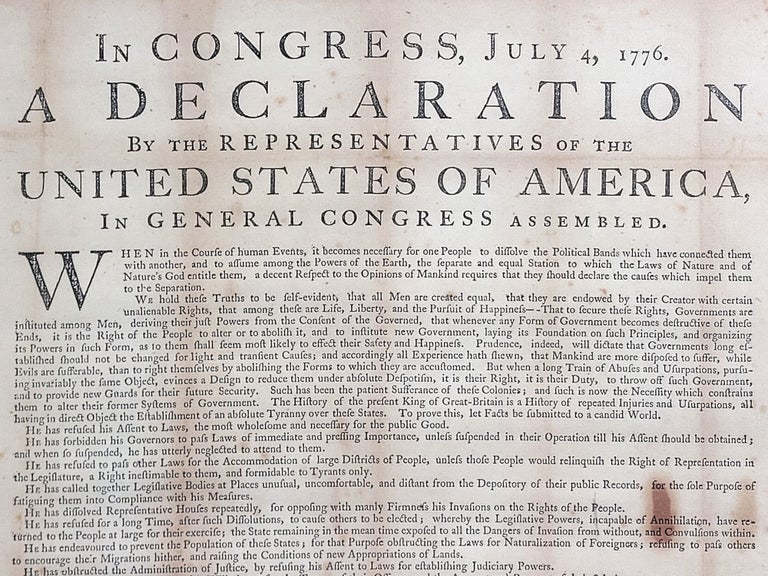 Item #1042 In Congress, July 4, 1776. A Declaration By the Representatives of the United States of America, in General Congress Assembled. Declaration of Independence.
