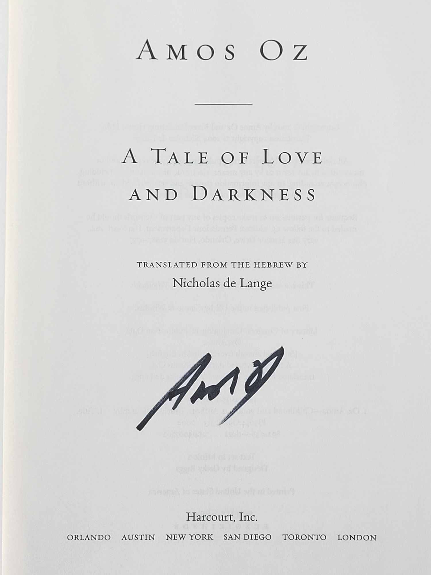 A Tale of Love and Darkness Signed | Amos Oz | First U.S. printing