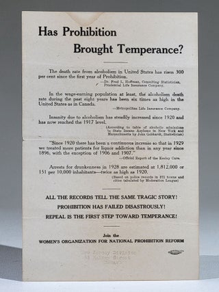 Series of Four Broadsides Advocating Repeal of Prohibition. Anti-Prohibition, Women's Organization for National.