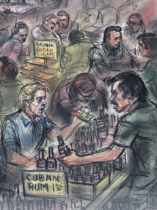 Item #1150 Original Pastel of Havana Cuban Cigars and Rum Marketplace. Freda Leibovitz Reiter