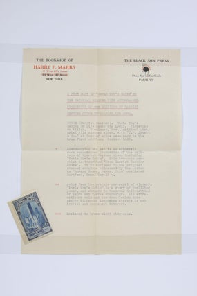 Uncle Tom's Cabin; Or, Life Among the Lowly (Signed notice laid in)