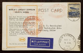 On Board the Hindenburg Postcard flown aboard the Hindenburg on her first flight between Germany and Lakehurst, New Jersey