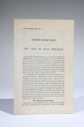 Item #11630 Country Before Party. The Voice of Loyal Democrats [Union Campaign Docs., No. 4]....