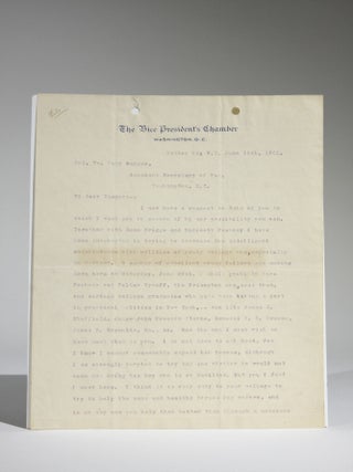 June 10, 1901 Typed Letter, Signed as Vice-President, to Col. William Cary Sanger Regarding the Acquaintance of Young College Men with Politics--Especially in Harvard