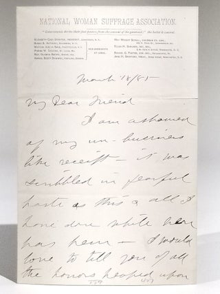 Item #11701 Autograph Letter to Elizabeth Cady Stanton, Discussing Anthony's Warm Reception in...