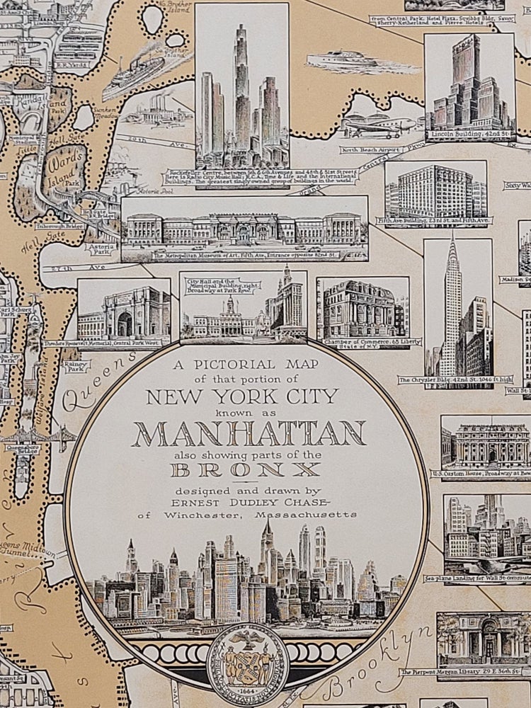Item #1230 A Pictorial Map of that portion of New York City known as Manhattan, also showing parts of the Bronx. Ernest Dudley Chase.