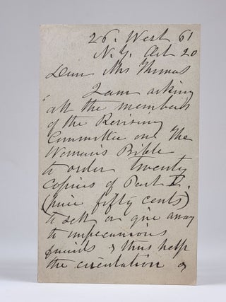 Item #1243 Autograph Letter Discussing "The Woman's Bible" Prior to Its Publication. Elizabeth...