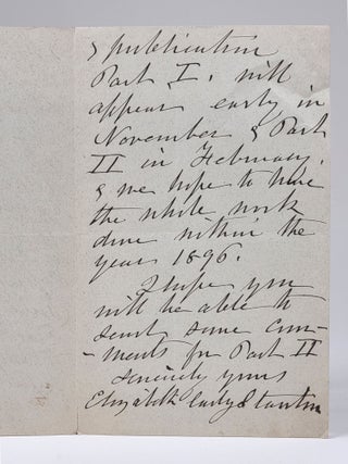 Autograph Letter Discussing "The Woman's Bible" Prior to Its Publication