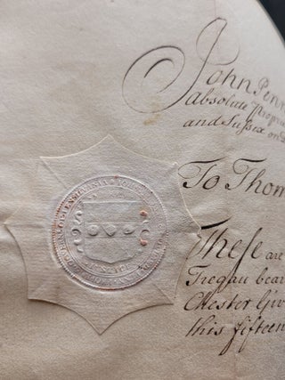 Item #1264 Manuscript Warrant, Signed, Requesting the Great Seal of the Province of Pennsylvania...