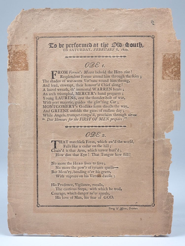 Item #1265 To be performed at the Old South, on Saturday, February 8, 1800 [Odes upon the death of Washington]. George Washington.