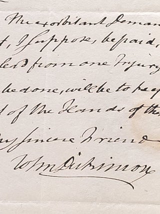 Item #1279 Holograph Letter to James Vaux, Regarding a Lease. John Dickinson