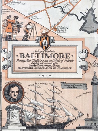 Item #1281 Map of Historic Baltimore, Showing Main Traffic Routes and Points of Interest. Edwin...