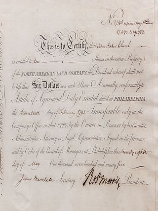 Signed Stock Certificate as President of the North American Land Company