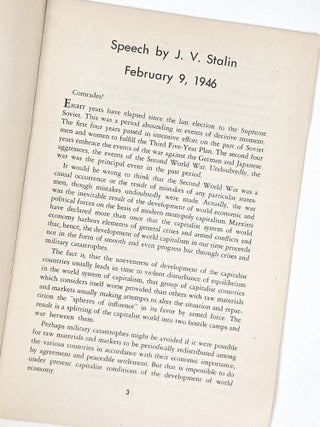 Text of a Speech Delivered By J. V. Stalin at an Election Rally in Stalin Electoral Area, Moscow February 9, 1946