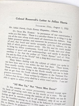 The Negro Question: Attitude of the Progressive Party Toward the Colored Race