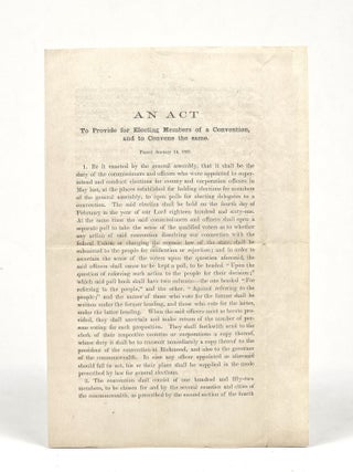 An Act: To Provide for Electing Members of a Convention, and to Convene the same. Passed January 14, 1861