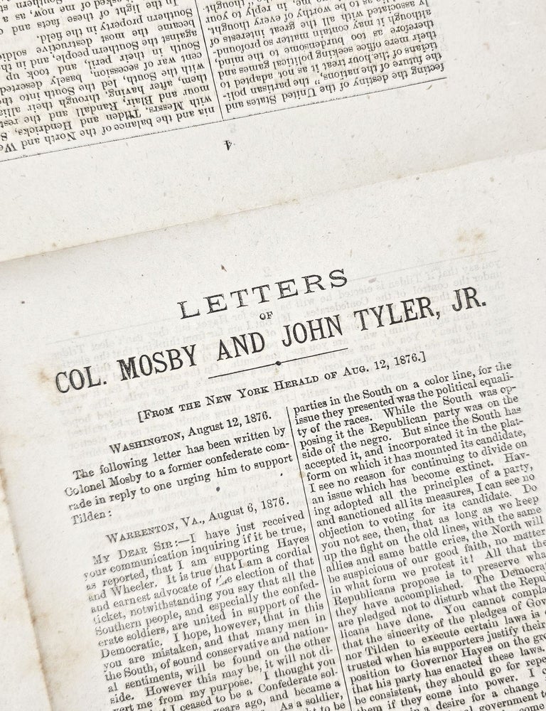 Item #1586 Letters of Col. Mosby and John Tyler, Jr. John Singleton Mosby, John Tyler Jr.