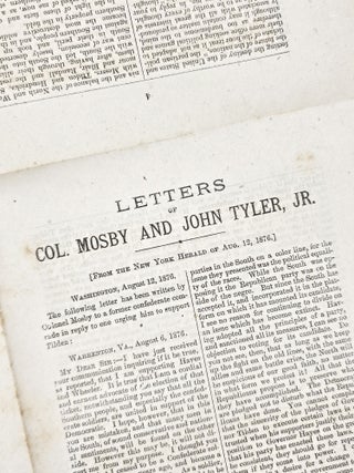 Item #1586 Letters of Col. Mosby and John Tyler, Jr. John Singleton Mosby, John Tyler Jr