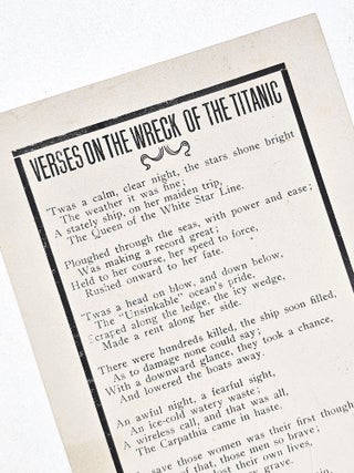 Item #1666 Verses on the Wreck of the Titanic. Arthur E. Belyea, c.1884-?