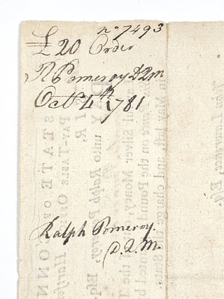 Item #1758 Connecticut Revolutionary War Pay Order to Ralph Pomeroy, Deputy Quartermaster....