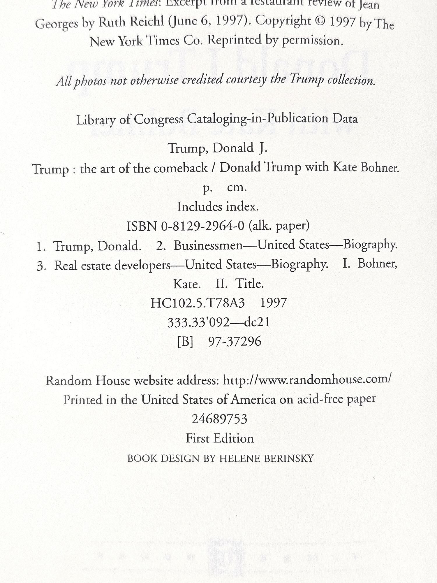 Trump: The Art Of The Comeback – Hardcover By Donald J. Trump (Good Condition)
