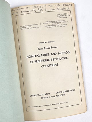 Joint Armed Forces Nomenclature and Method of Recording Psychiatric Conditions (SR 40-1025-2; NAVMED P-1303; AFR 160-13A)