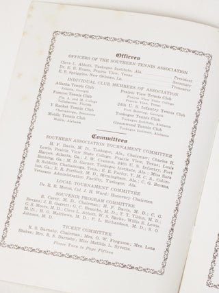 Souvenir Program, Annual Tennis Tournament, Southern Tennis Association: Open Sectional Championships Sanctioned by the American Tennis Association August 2, 3, 4, 5, 1933