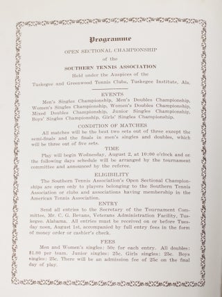 Souvenir Program, Annual Tennis Tournament, Southern Tennis Association: Open Sectional Championships Sanctioned by the American Tennis Association August 2, 3, 4, 5, 1933