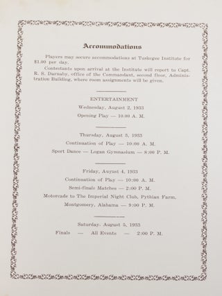 Souvenir Program, Annual Tennis Tournament, Southern Tennis Association: Open Sectional Championships Sanctioned by the American Tennis Association August 2, 3, 4, 5, 1933