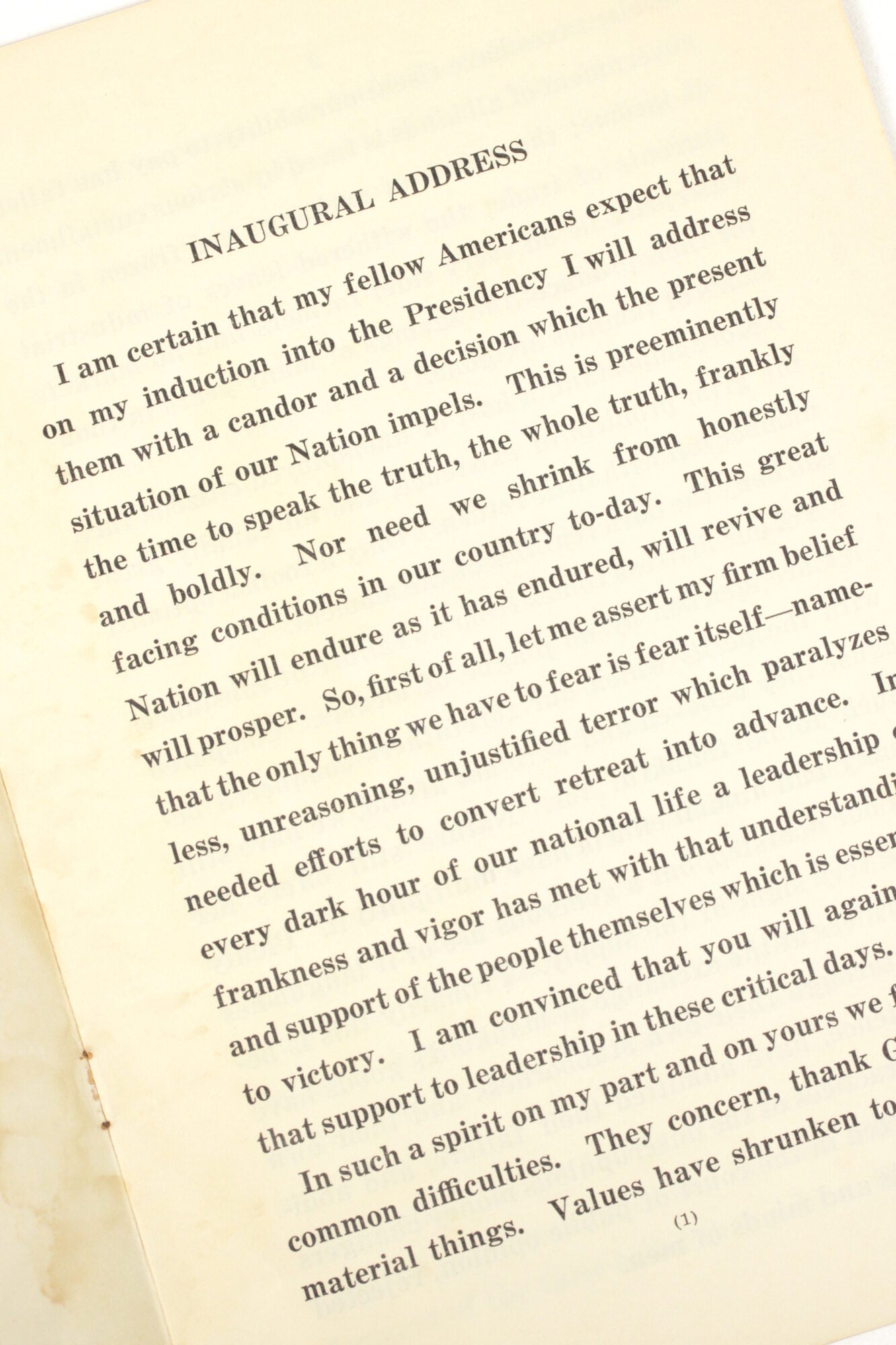 Fdr Address Inaugural Address of Franklin D. Roosevelt President of the United ...