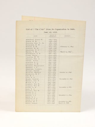 The Club - Membership Roster from Gentlemen's Private Club in Springfield 1873-1898