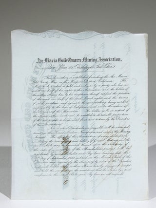 Stock Certificate for Five Shares in the Ave Maria Gold Quartz Mine, Mariposa, California