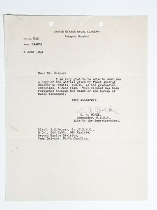 Holograph Letter, Signed Address Delivered Before the Graduating Class, United States Naval Academy, June 5, 1946, and Other Items Related to the Accelerated 1946 Graduation of the USNA Class of 1947