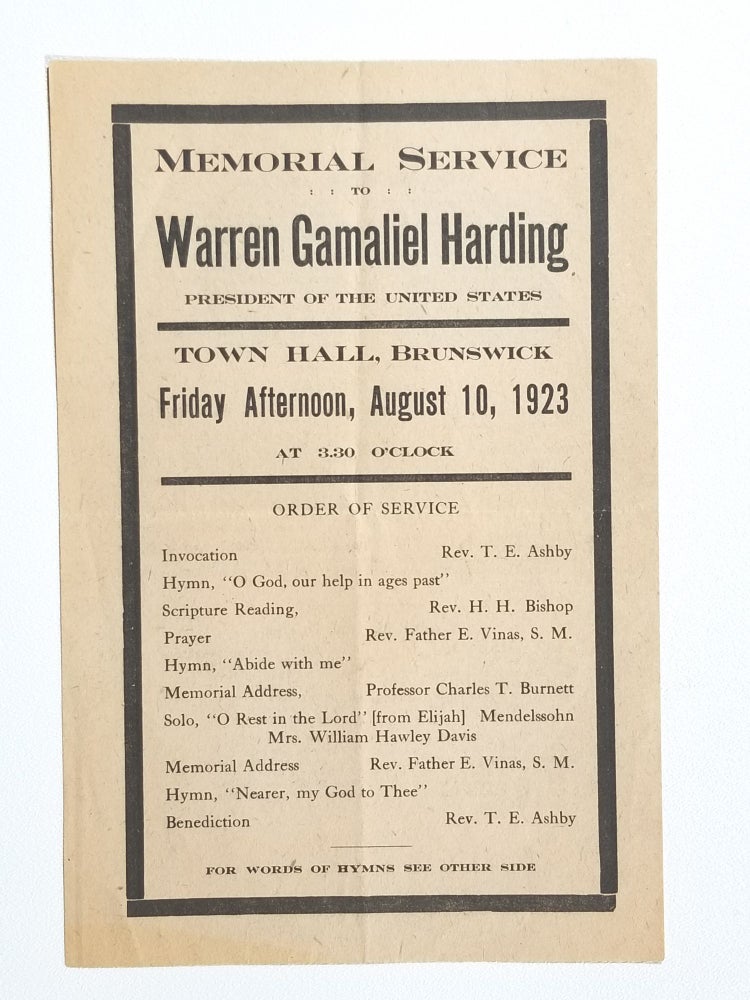 Item #636 Memorial Service to Warren Gamaliel Harding, President of the United States. Warren Gamaliel Harding.