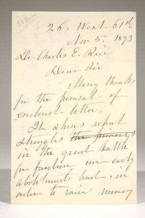 Item #666 Autograph Letter to Dr. Charles E. Rice in Response to his Request for Letters....