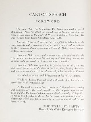 Debs and the War: His Canton Speech and His Trial in the Federal Court at Cleveland, September, 1918