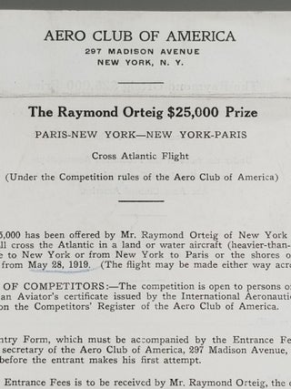The Raymond Orteig $25,000 Prize: Paris - New York -- New York - Paris