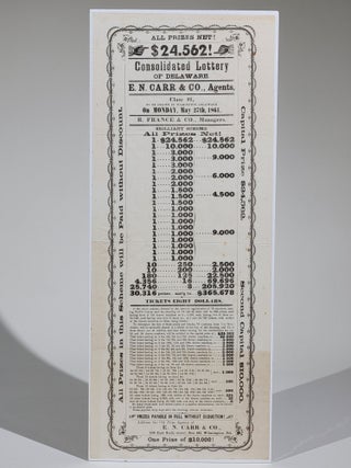 Item #754 All Prizes Net! $24,562! Consolidated Lottery of Delaware. Delaware