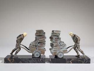 Load of Books: Pair of Gray Metal Bookends on Marble Bases