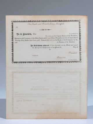 Item #807 New-Castle and French-Town Turnpike Capital Stock Certificate (sheet of four). Delaware
