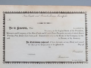 New-Castle and French-Town Turnpike Capital Stock Certificate (sheet of four)