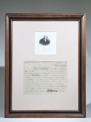 Item #819 Signed Stock Certificate as President of the North American Land Company. Robert Morris