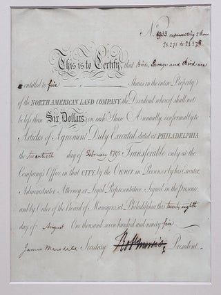 Signed Stock Certificate as President of the North American Land Company