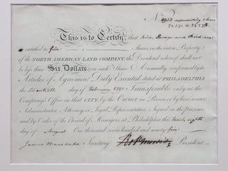 Signed Stock Certificate as President of the North American Land Company