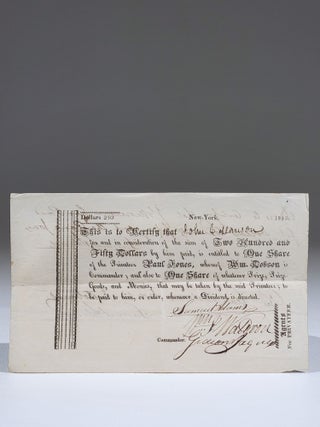 Item #821 Scrip for One Share in Privateer Paul Jones During the War of 1812. War of 1812