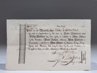 Scrip for One Share in Privateer Paul Jones During the War of 1812
