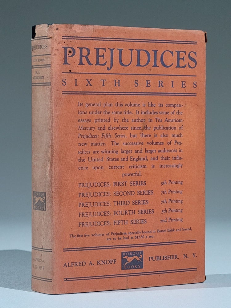 Item #839 Prejudices, Sixth Series. Mencken, enry, ouis.