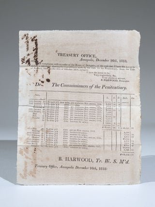 Statement of Expenditures by the State of Maryland for the Penitentiary, 1806-1818. Benjamin Harwood.