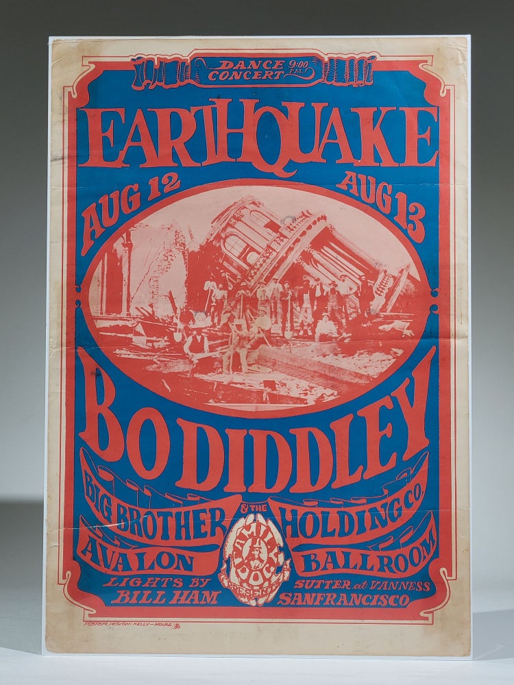 Item #907 Earthquake: Bo Diddley, Big Brother and the Holding Company, at Avalon Ballroom. Alton Kelly, Stanley Mouse.